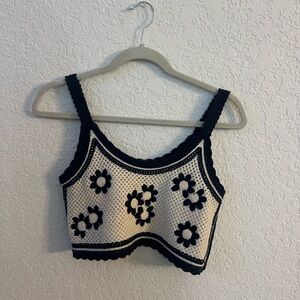 Floral Crochet Crop Top - Blue and White